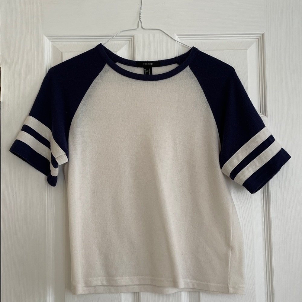 Forever 21, blue/white t-shirt (semi-see through), size S